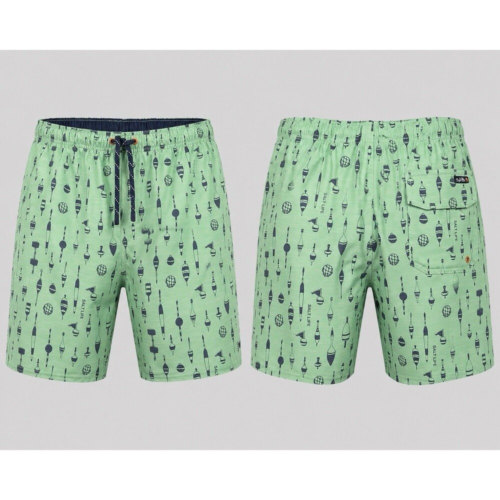Salt Life Swim Trunks Board Shorts Mens XL Green Fishing Theme EXCELLENT